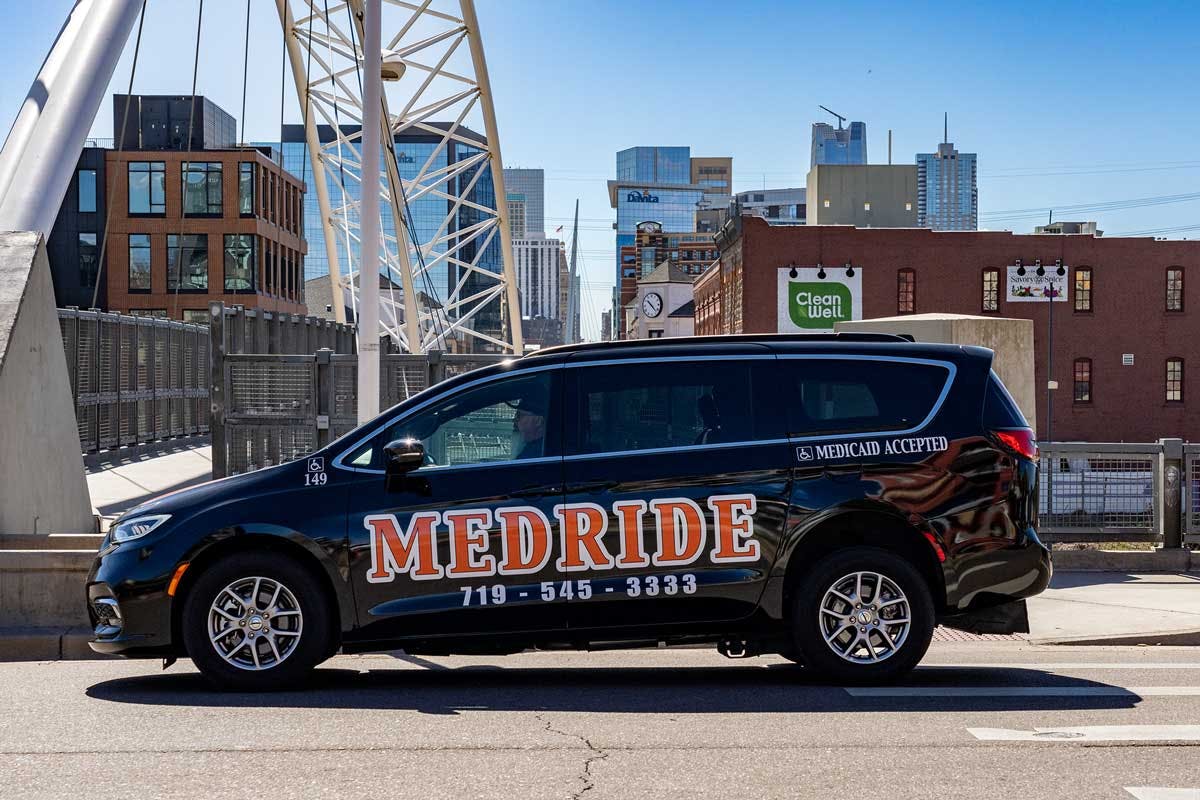 MedRide vehicle driving through Denver